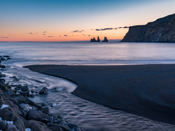 Photo of Sunset at the beach in Vik, Iceland. Buy a canvas, framed or acrylic fine art print.
