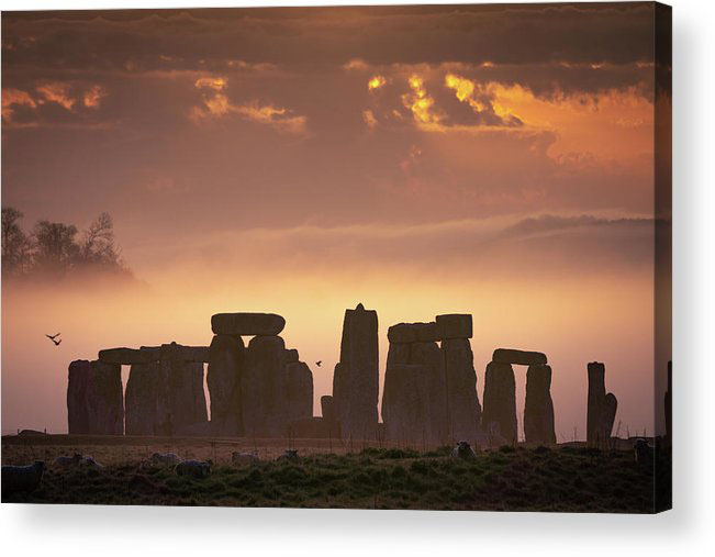Canvas print example of misty morning at Stonehenge in England. Photos of England.
