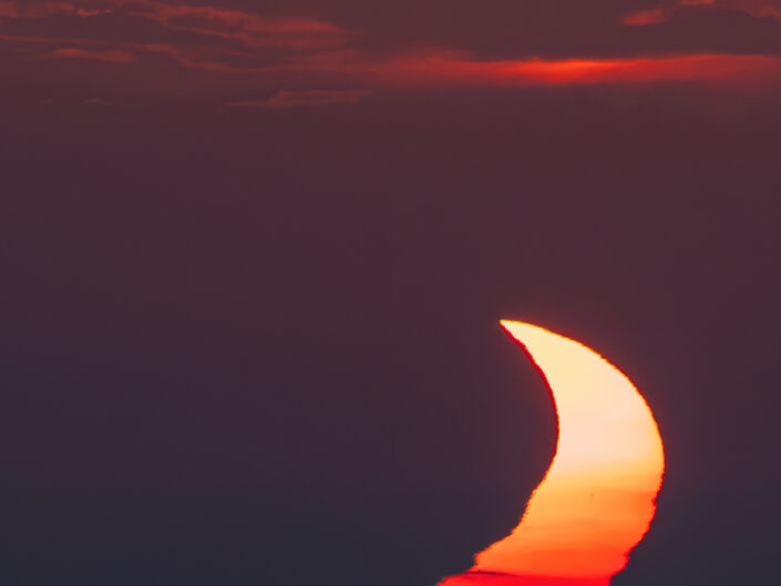 Sunset during the partial phase of the Total Solar Eclipse 2026 over Meditteranean Sea as seen from Mallorca