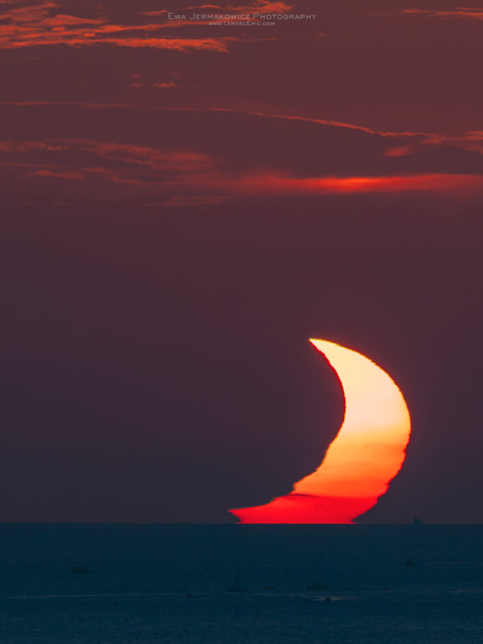 Sunset during the partial phase of the Total Solar Eclipse 2026 over Meditteranean Sea as seen from Mallorca